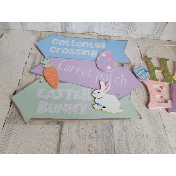 Happy Easter carrot patch arrow jelly beans spring hanging sign decor‎ - Picture 2 of 8